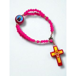 Terço Pulso N Senhora De Fatima Infantil Madeira Rosa 21cm