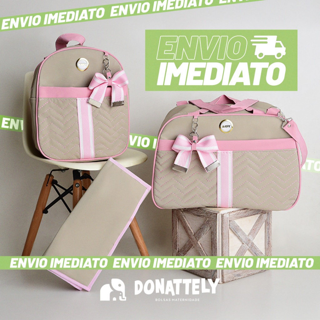 Kit de Bolsa Maternidade 3 Peças com Faixa e Laço, Térmica e Impermeável DONATELLY