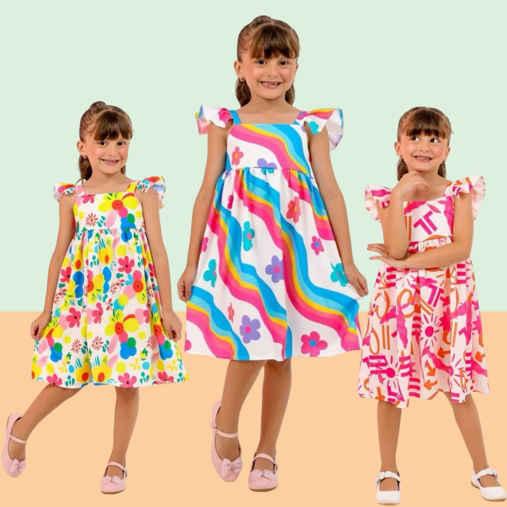 Vestido Infantil Crepe Especial – Estampa Exclusiva | 4 · 6 · 8 · 10 · 12 Anos em Oferta na Shopee