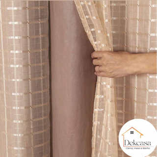 cortina Blackout PVC 3,00x2,80 com tecido voil xadrez em Oferta na Shopee