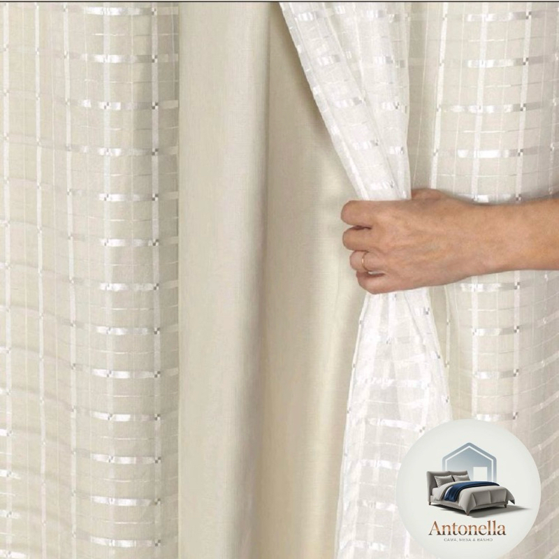 cortina blackout pvc com tecido voil 3,00 x 2,80 xadrez