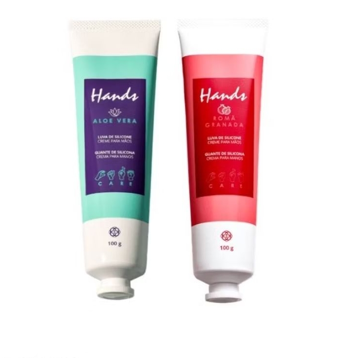 Kit 2 Creme de Mão Creme Luva De Silicone 100% Aloe Vera E Romã 100g Original Hinode