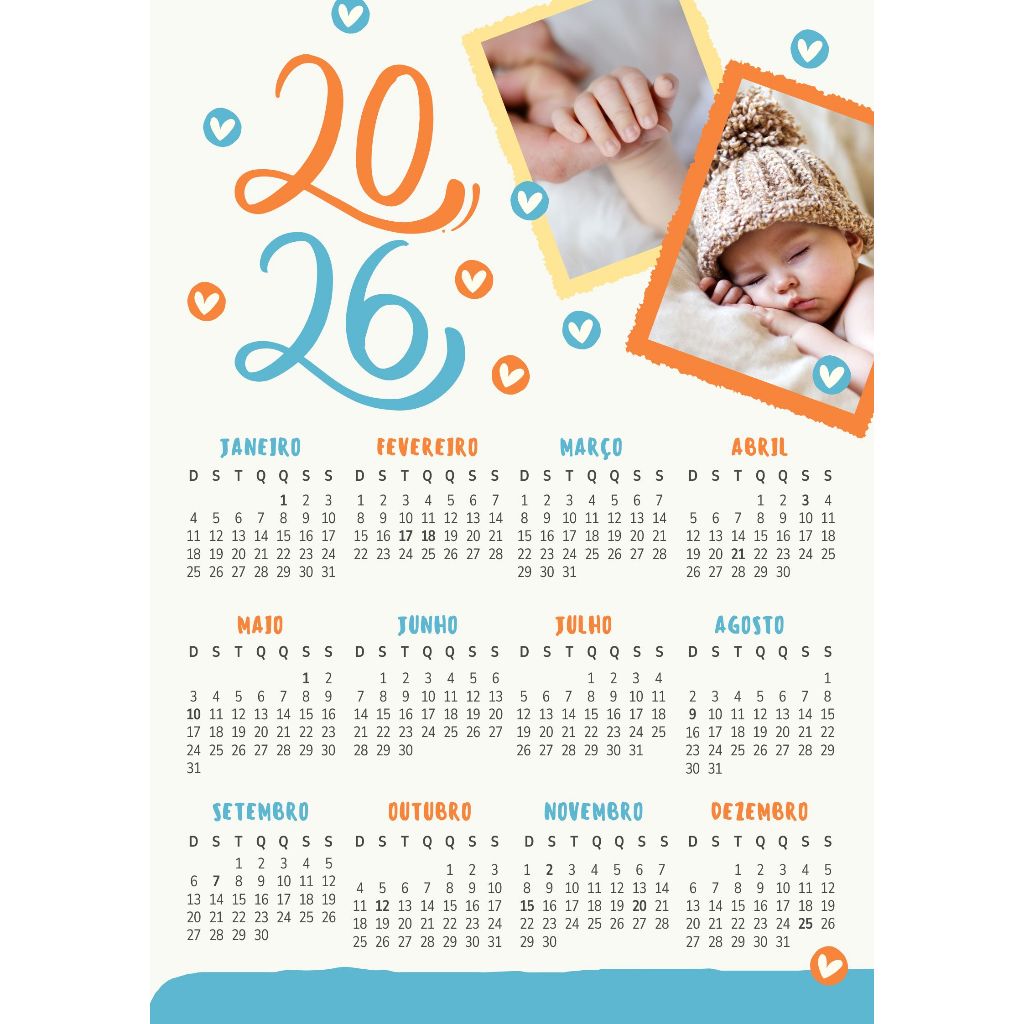 CALENDARIO PERSONALIZADAS INFANTIL 2026-COLOQUE A FOTO DO SEU FILHO(a)- ENVIO RAPIDO