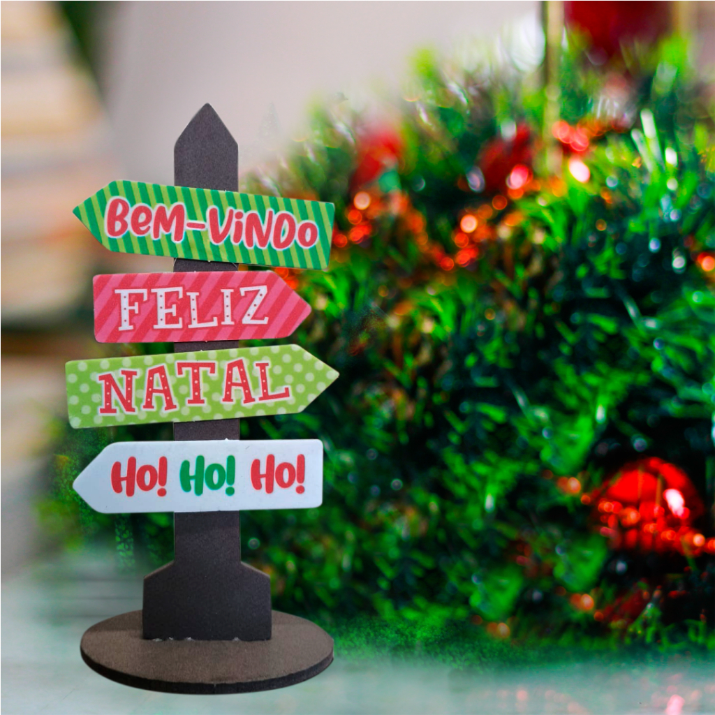 Plaquinha Bem-Vindo Feliz Natal Ho Ho Ho 11x22 cm Enfeite de Natal - Piffer Festas - Inspire