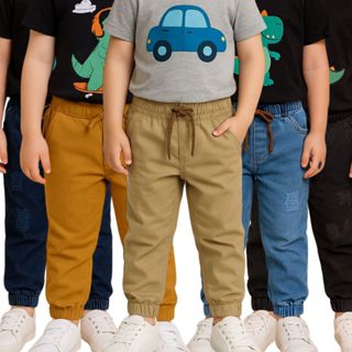 Calça Infantil Menino Brim e Jeans Jogger  Com Elástico na Cintura e PunhoTamanho 1 a 8 anos em Oferta na Shopee
