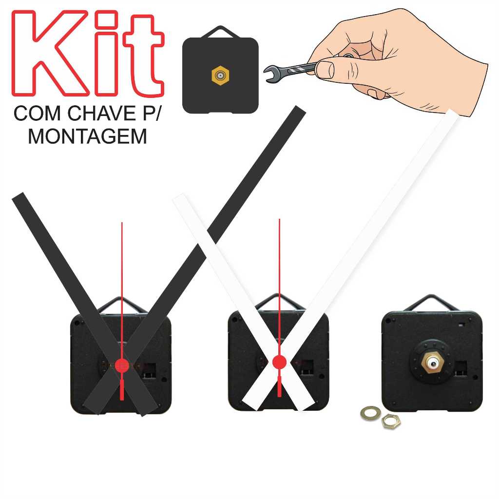 1 Máquina De Relogio com Ponteiro Gigante Big Bang + Chave para Montagem Eixos 13, 17, 19 e 21 em Oferta na Shopee