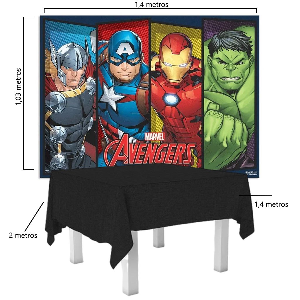 Kit Festa Avengers / Vingadores | Painel TNT 140x103 + Toalha TNT Liso Decoração Infantil