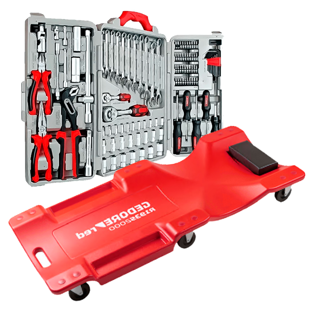 Kit Jogo De Ferramentas 110 Peças + Carrinho Esteira Para Mecânico Com Rodízios 150kg Profissional em Oferta na Shopee
