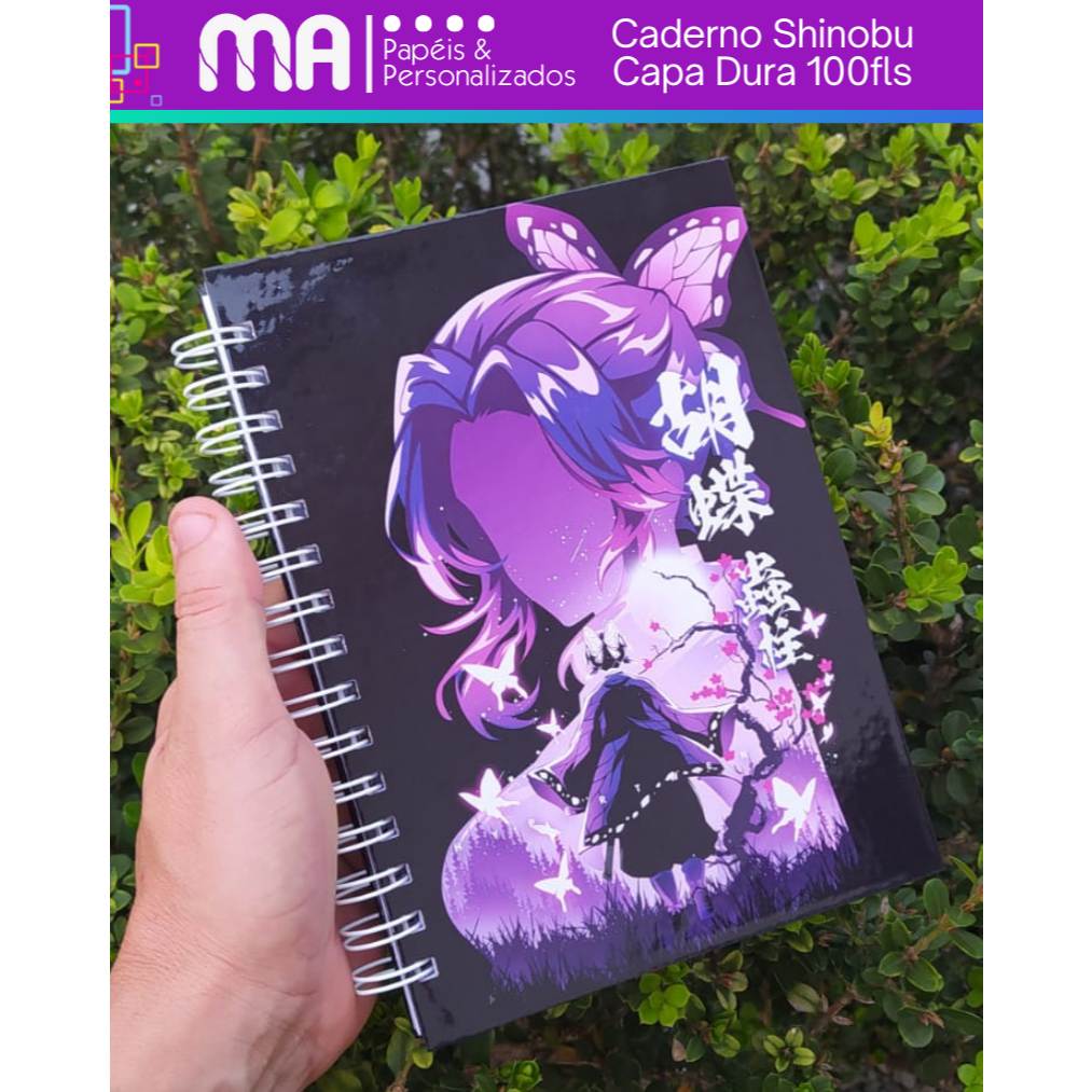 Caderno Tema Shinobu Demon Slayer – A5, Capa Dura, Folhas Pautadas + Bolso em Oferta na Shopee