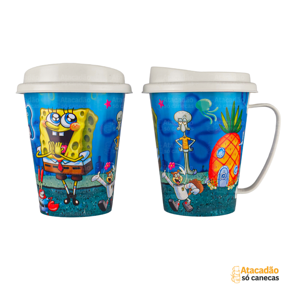 10 Caneca BOB ESPONJA Infantil Plástico Lembrancinha de Aniversario Personalizada Kit Festa