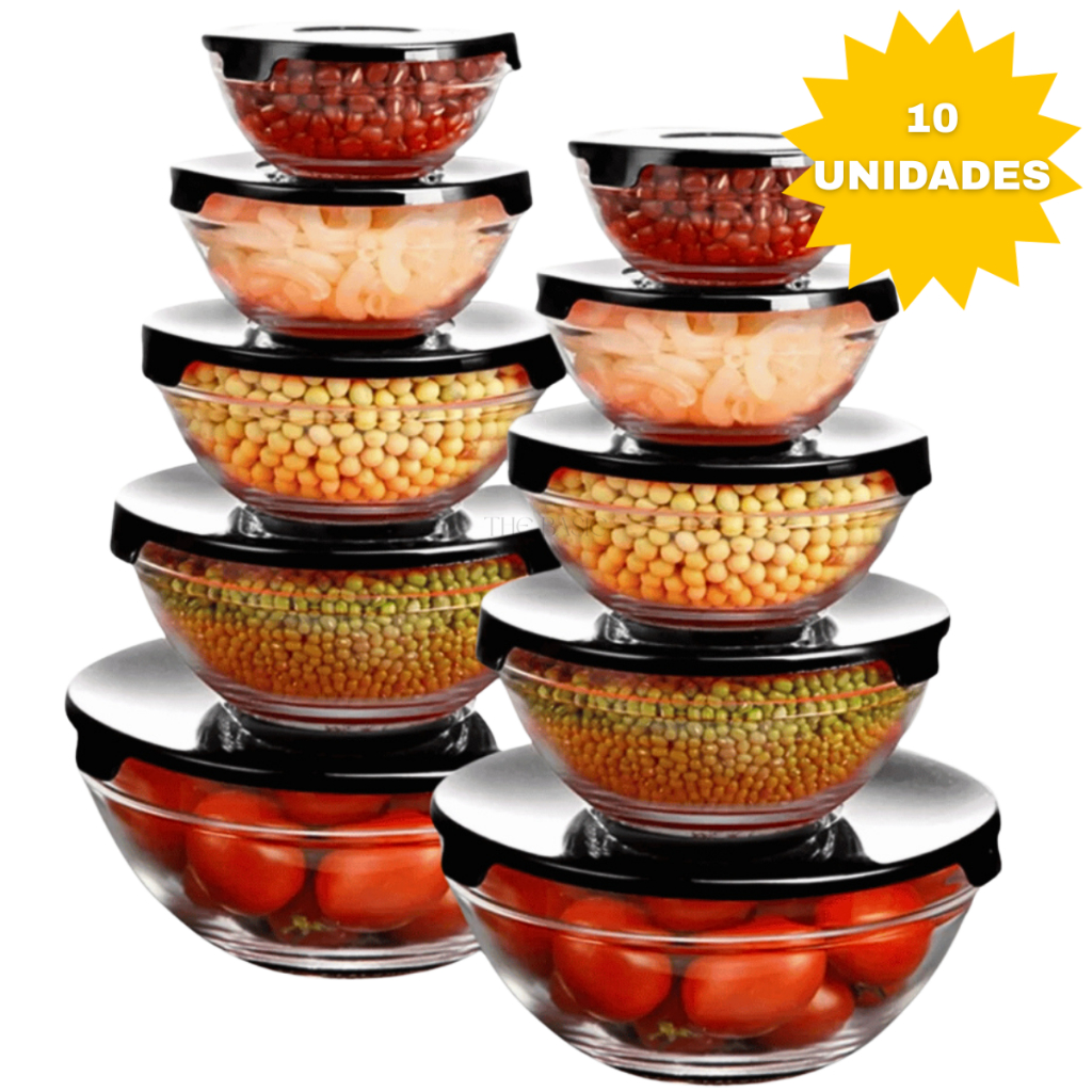 Kit Conjunto De Potes 10 Peças Vidro Resistente Organizadores De Cozinha Multiuso