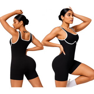 Macaquinho Academia Fitness Feminino Canelado Premium Detalhe Branco Seios ou Costa Nua Amarração Zero Transparência em Oferta na Shopee