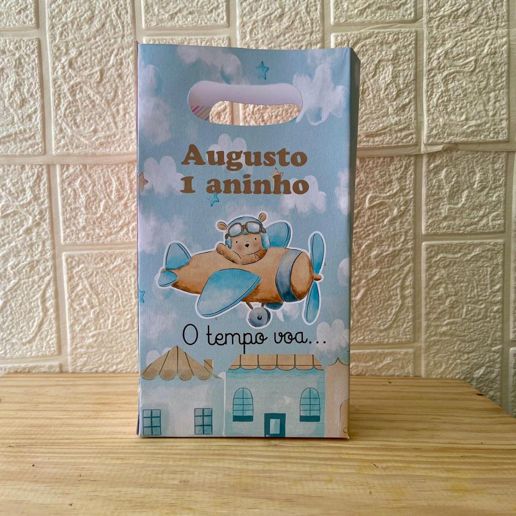 Sacolinha Surpresa Personalizada Ursinho Aviador, Ursinho Baloeiro - G  PEGUE E MONTE