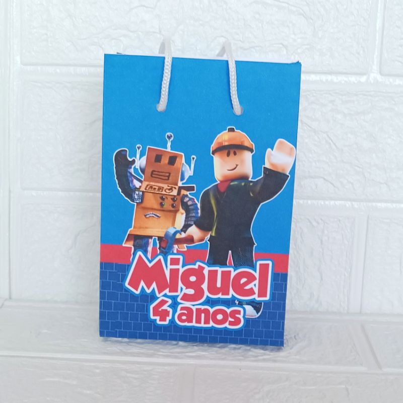 10 Sacola Roblox Azul Personalizada para Aniversário PEGUE E MONTE