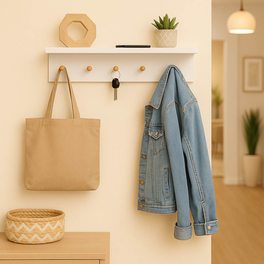 Organizador Cabideiro de Roupa Cabideiro de Parede com Prateleira para roupas, bolsas e chaves