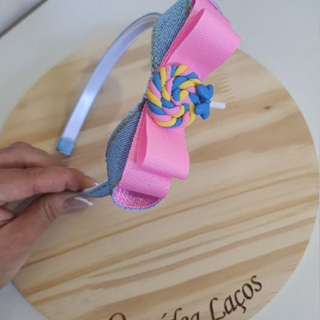 Laço tiara pirulito arquinho de cabelo colorido fita jeans para cabelo. em Oferta na Shopee