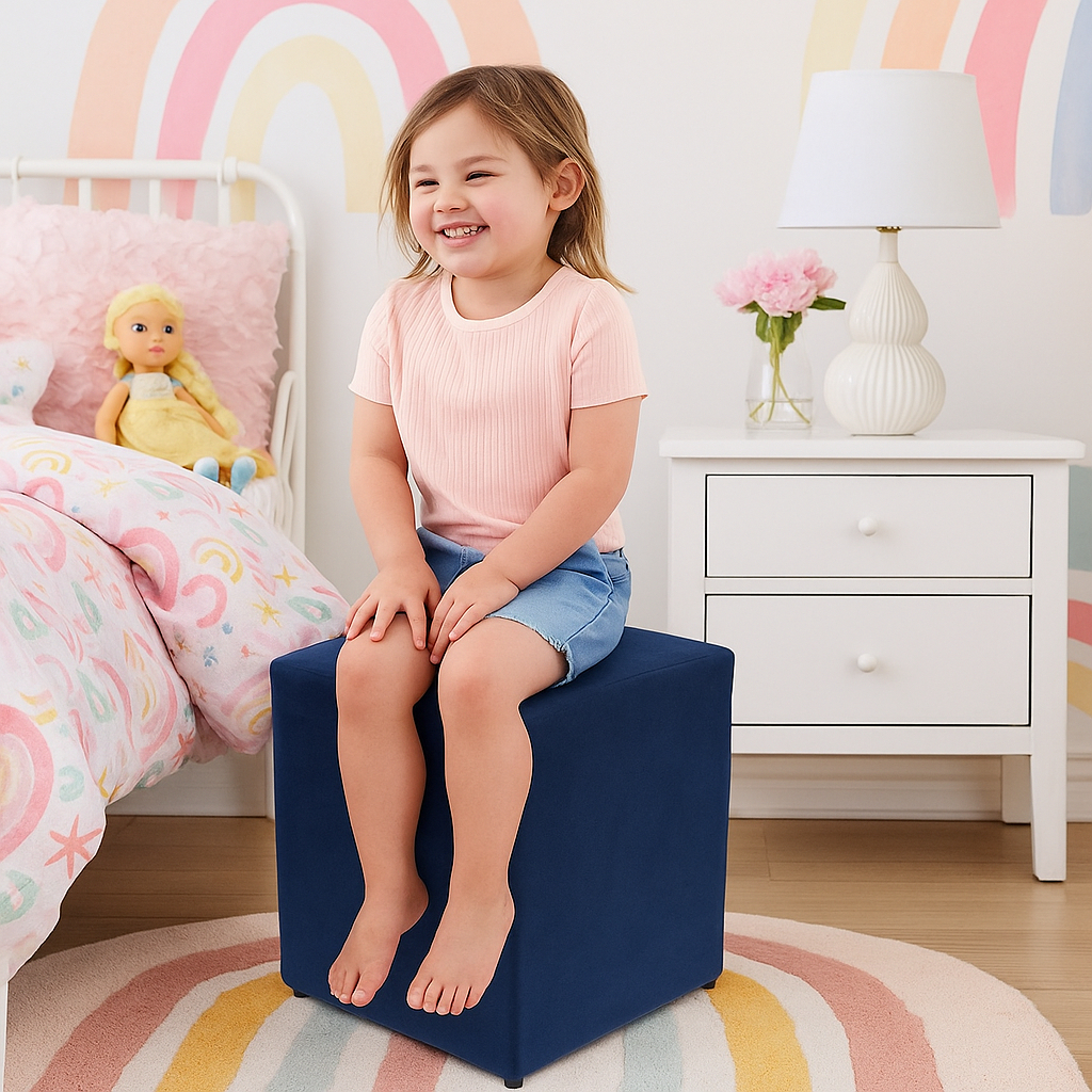Puff Pufe Infantil Banco Quadrado Banqueta Cubo Suede Confortavel Macio Leve Pratico Funcional Decoração Quarto