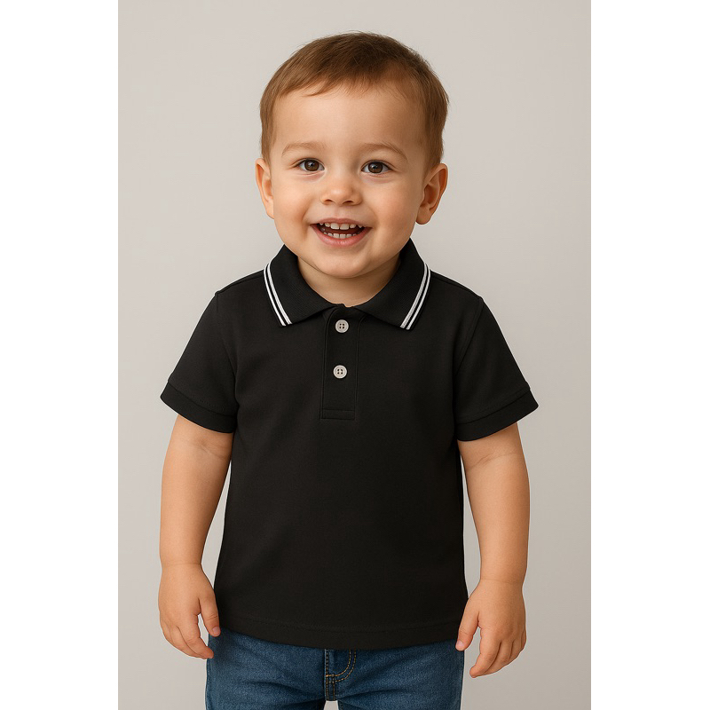 CAMISETA POLO INFANTIL PRETA BLUSA BEBÊ JUVENIL