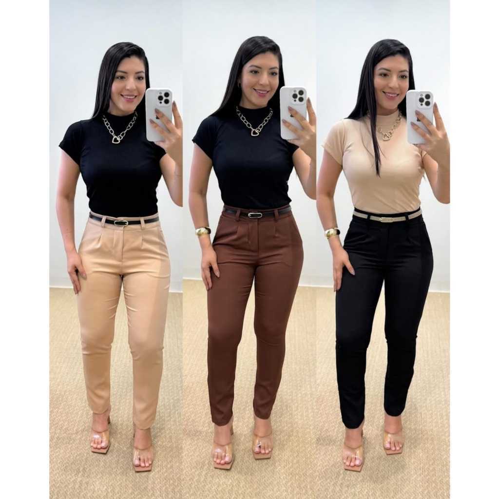 CALÇA FEMININA ALFAIATARIA CINTURA ALTA COM ZÍPER NA LATERAl em Oferta na Shopee