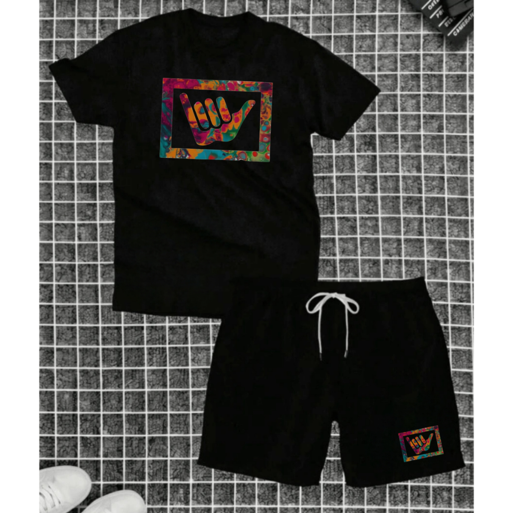 Kit Conjunto Camiseta Camisa Mascullina + SHort Bermuda Tactel Estampado