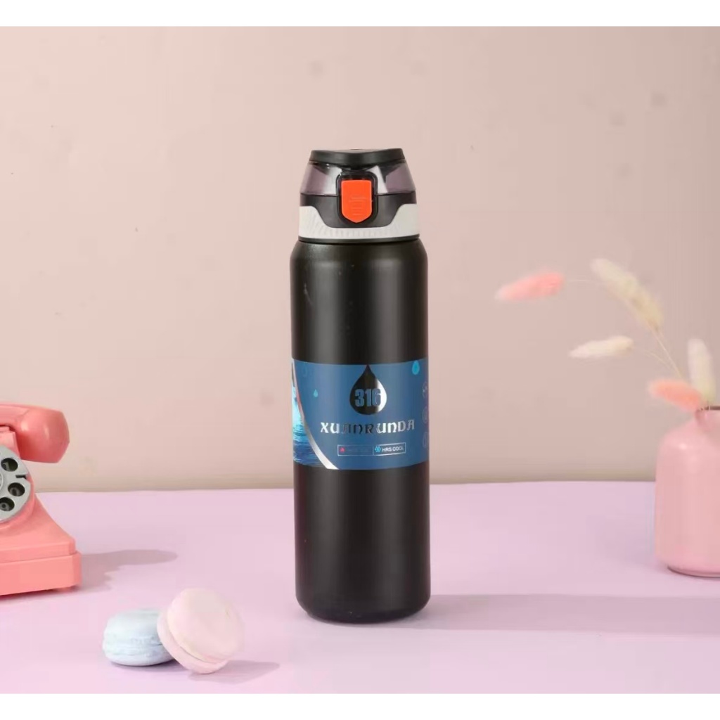 Garrafa Térmica Inox 304 800ml Flip Straw com Canudo, Alça e Tampa Antivazamento Bebida Quente/Fria