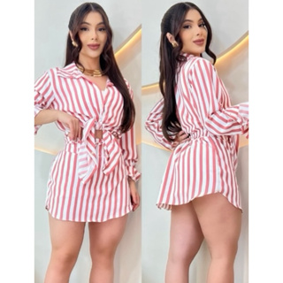 Conjunto Camisa Chemise e Saia Feminino Listrado Moda feminina Verão em Oferta na Shopee
