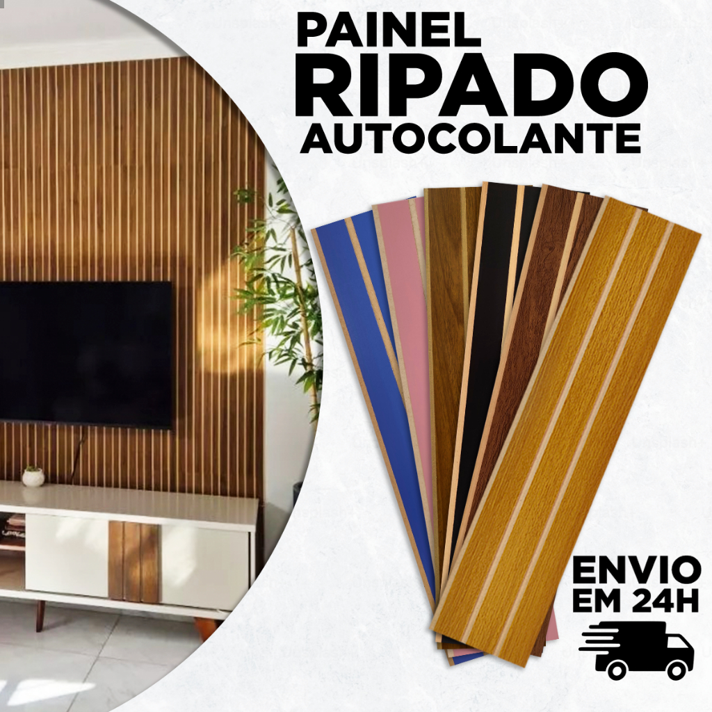 Placas Painel Ripado Auto Colante - Revestimento em MDF Ripado 45x11cm - ENVIO IMEDIATO