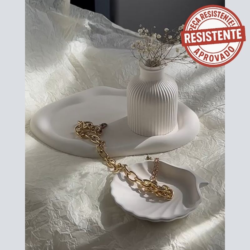 Kit Bandeja Concha + Bandeja Mega Nuvem + Vaso Ondulado peças decorativas em gesso bandeja decorar