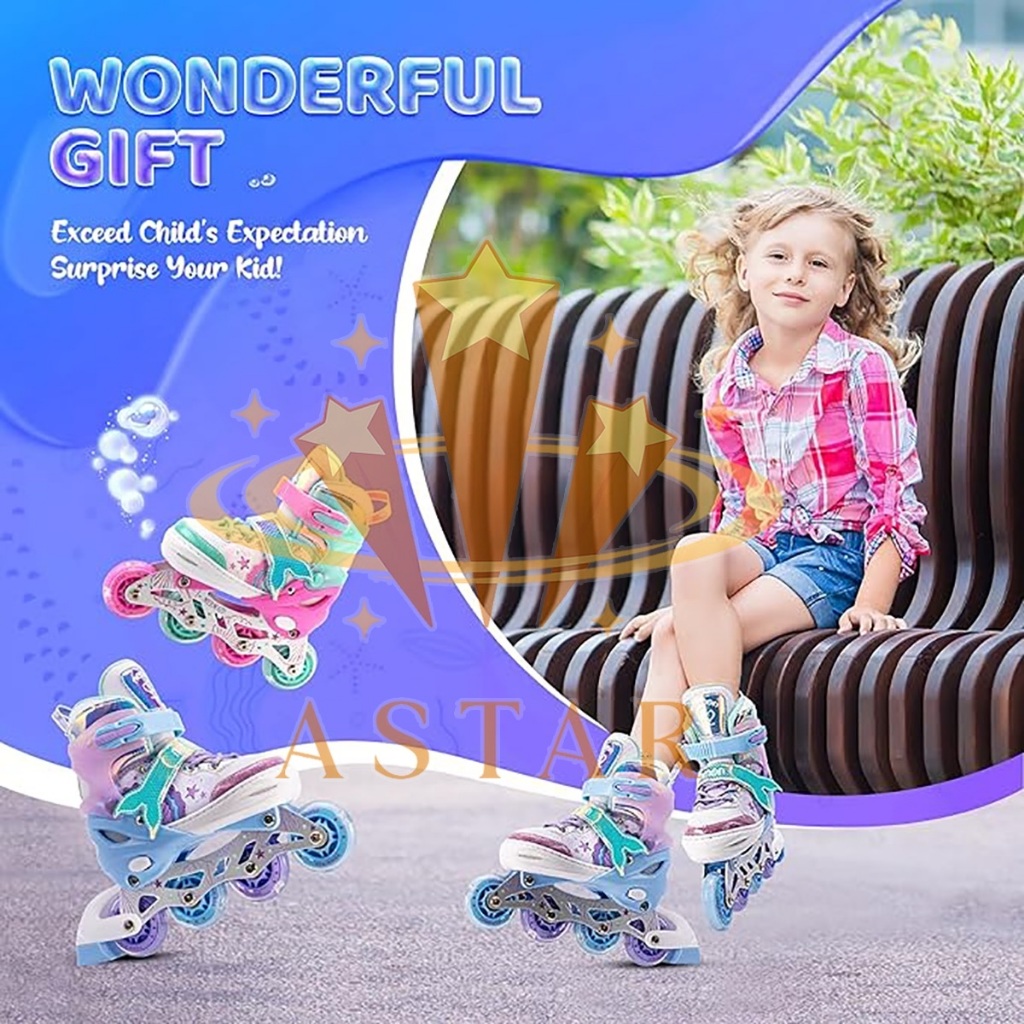 Patins Roller Inline 4 Rodas Roxo sereia Ajustável Patins Com Kit Proteção Presente Dia Dos Criancas