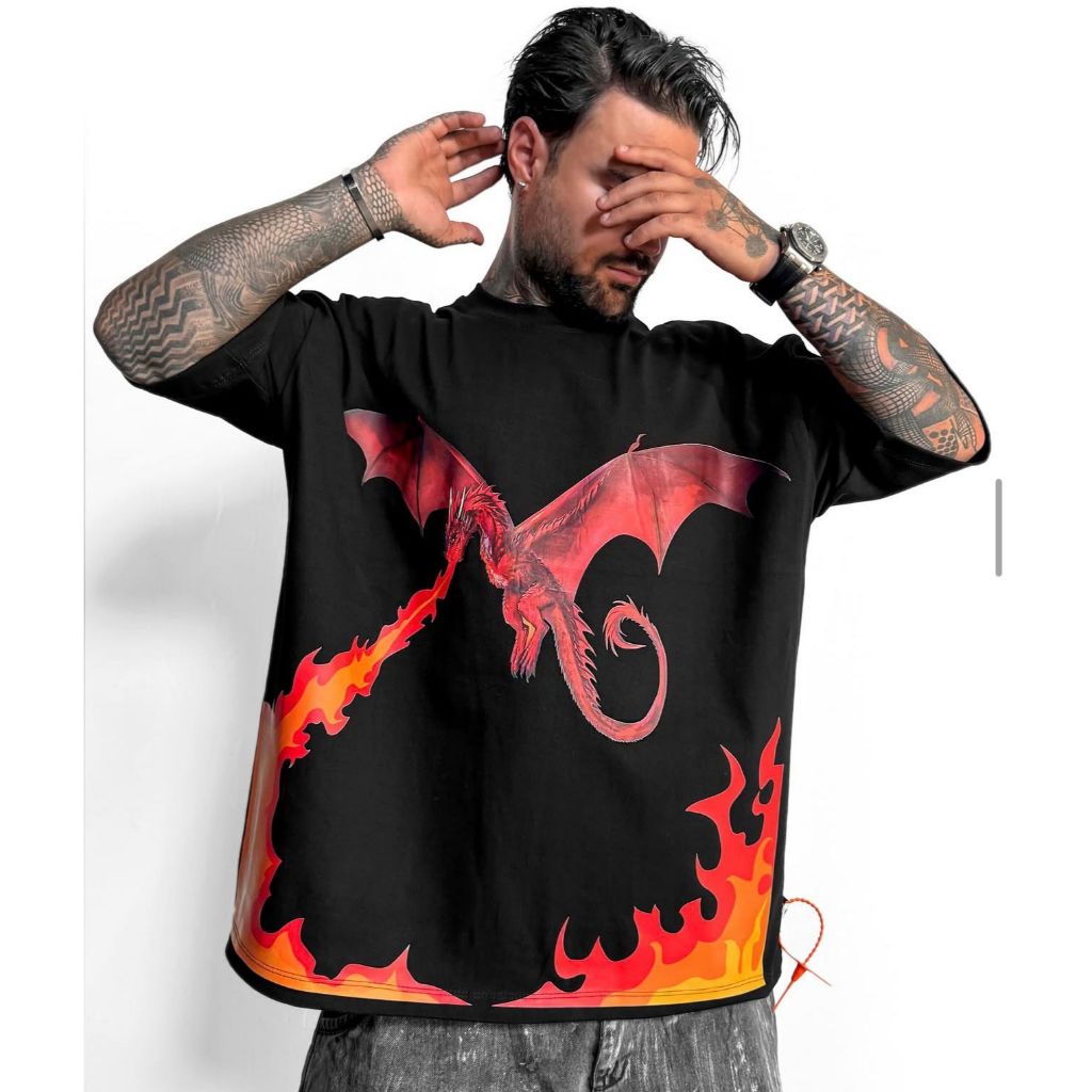 Camiseta oversized dragão anime streetwear unissex – estilo e conforto