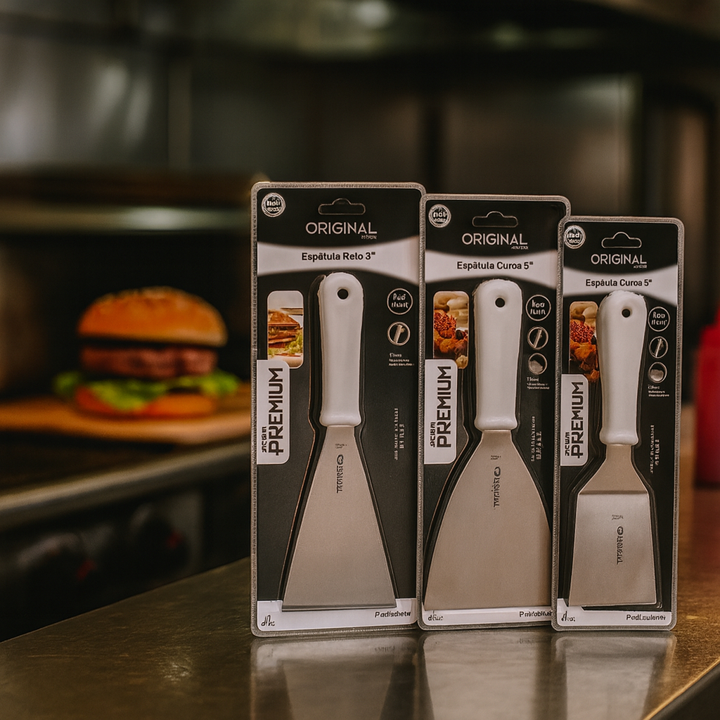 Espátulas N4/5  Em Inox Reta E Curva Para Lanches Chapa Cozinha Chapeiro