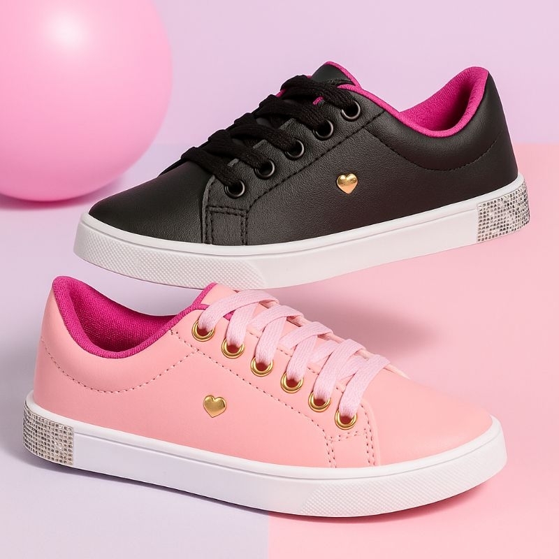 Kit 2 Pares Tênis Infantil Feminino Ultra Confortável Escolar Leve 25-36 Envio Rápido