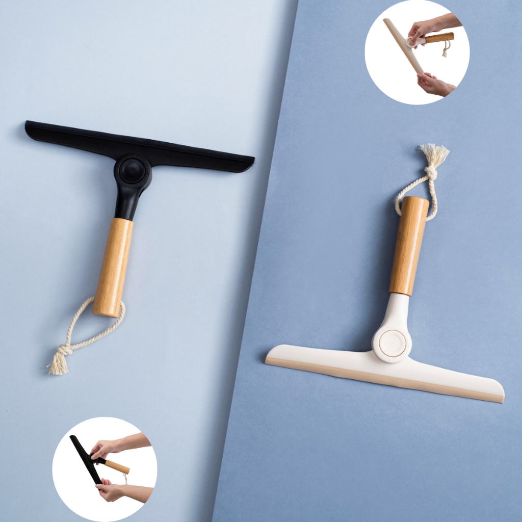 Rodo de Limpeza Multiuso Silicone com Cabo de Bambu | Preto ou Branco | Vidros, Box e Pia em Oferta na Shopee