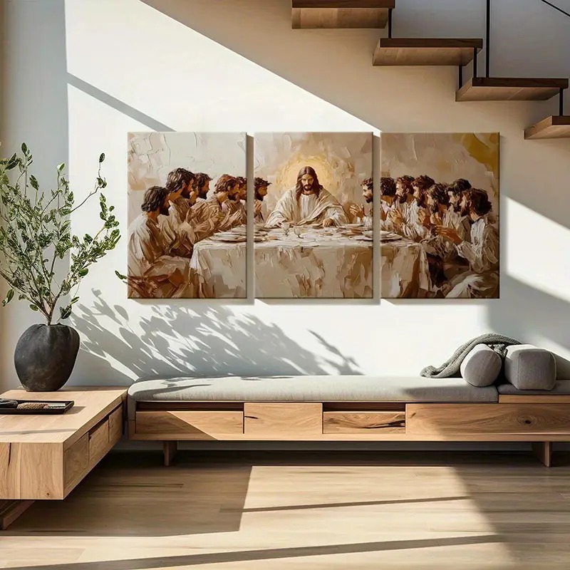 Kit 3 Quadros Religioso Jesus Última Ceia Moderno Abstrato Decoração Santa Ceia 🙏✨