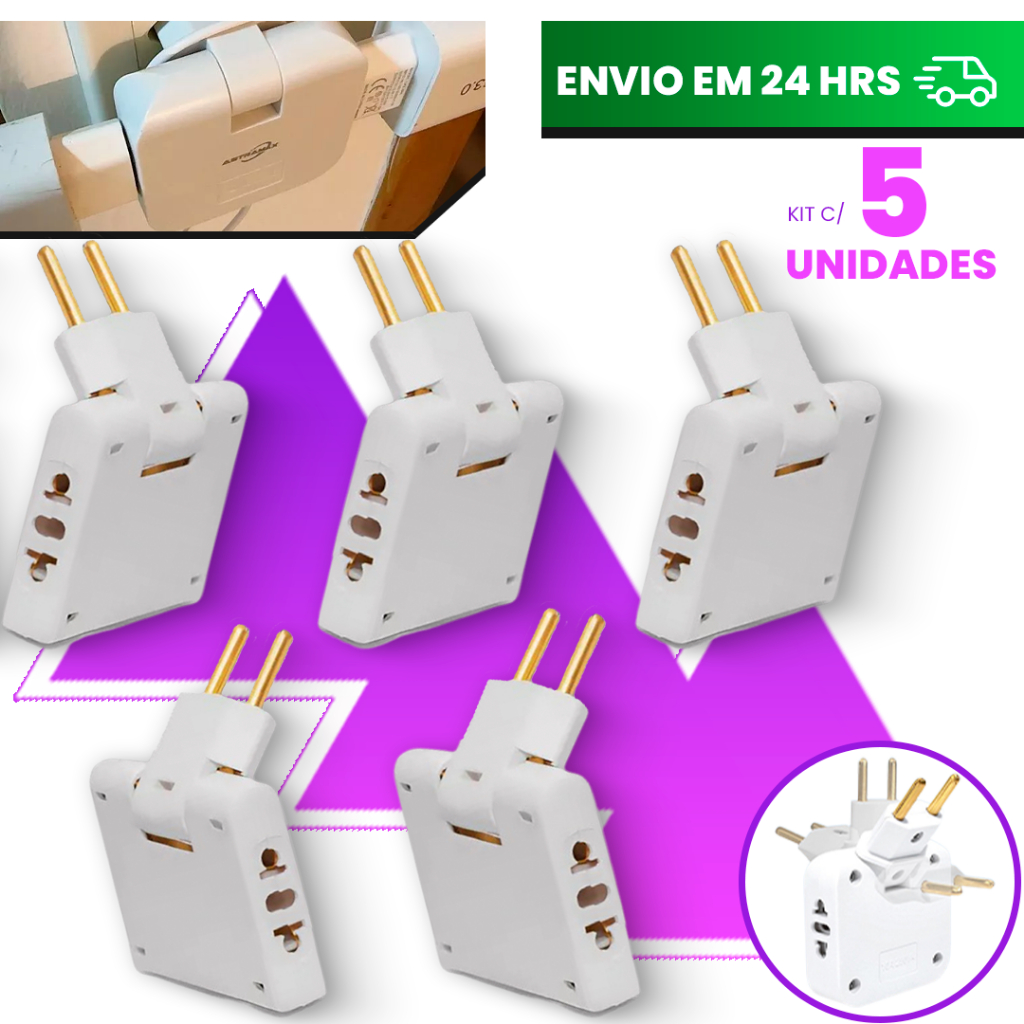 Imagem ADAPTADOR ARTICULADO BENJAMIN UNIVERSAL 3 ENTRADAS 110/220V BIVOLT KIT C/5