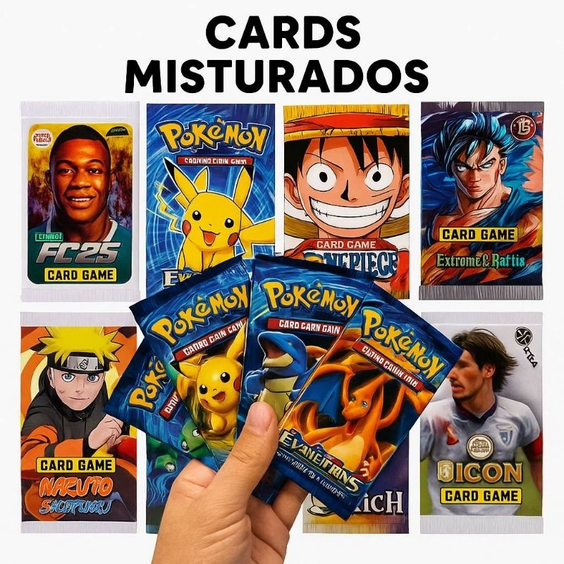 Kit 500 Pacotinhos de Cards Sortidos Misturados Naruto Pokemon Sonic Fifa Revenda Presente Colecionar Bafo