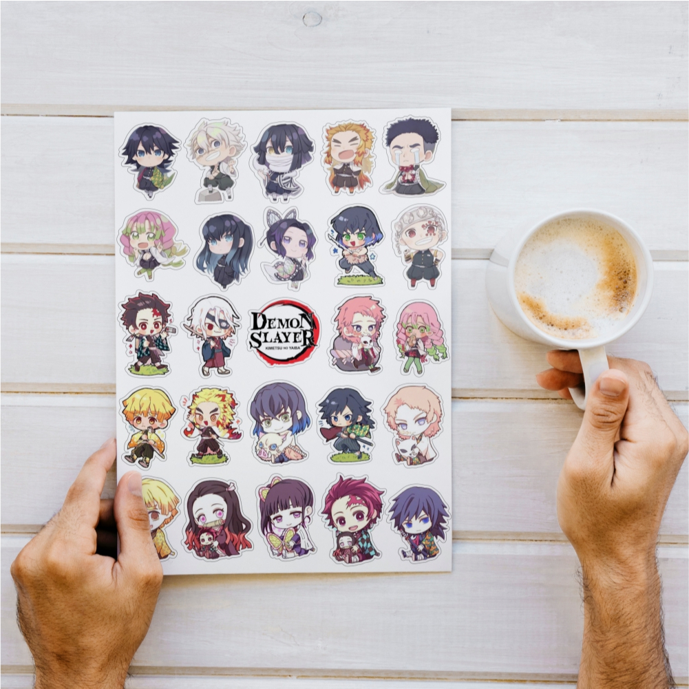 Cartela de Adesivos Sticker A4 Kimetsu no Yaiba Demon Slayer Chibi em Oferta na Shopee