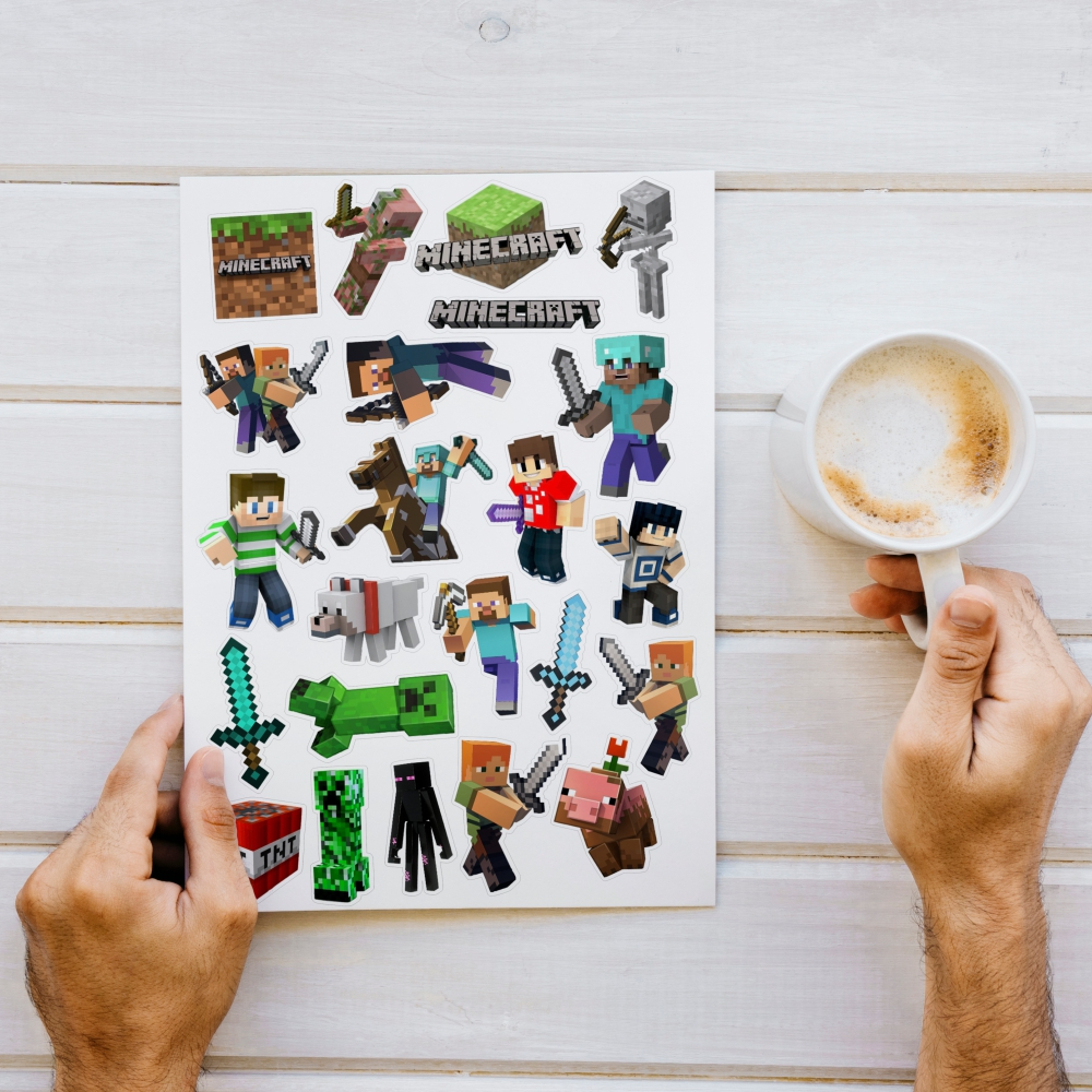 Cartela de Adesivos Sticker A4 Minecraft Notebook Bike Moto