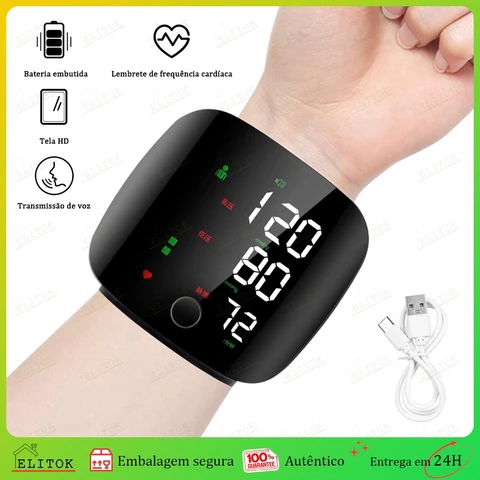 Aparelho de Pressão Digital de Pulso Recarregável Monitor Arterial Automático Portátil Esfigmomanômetro