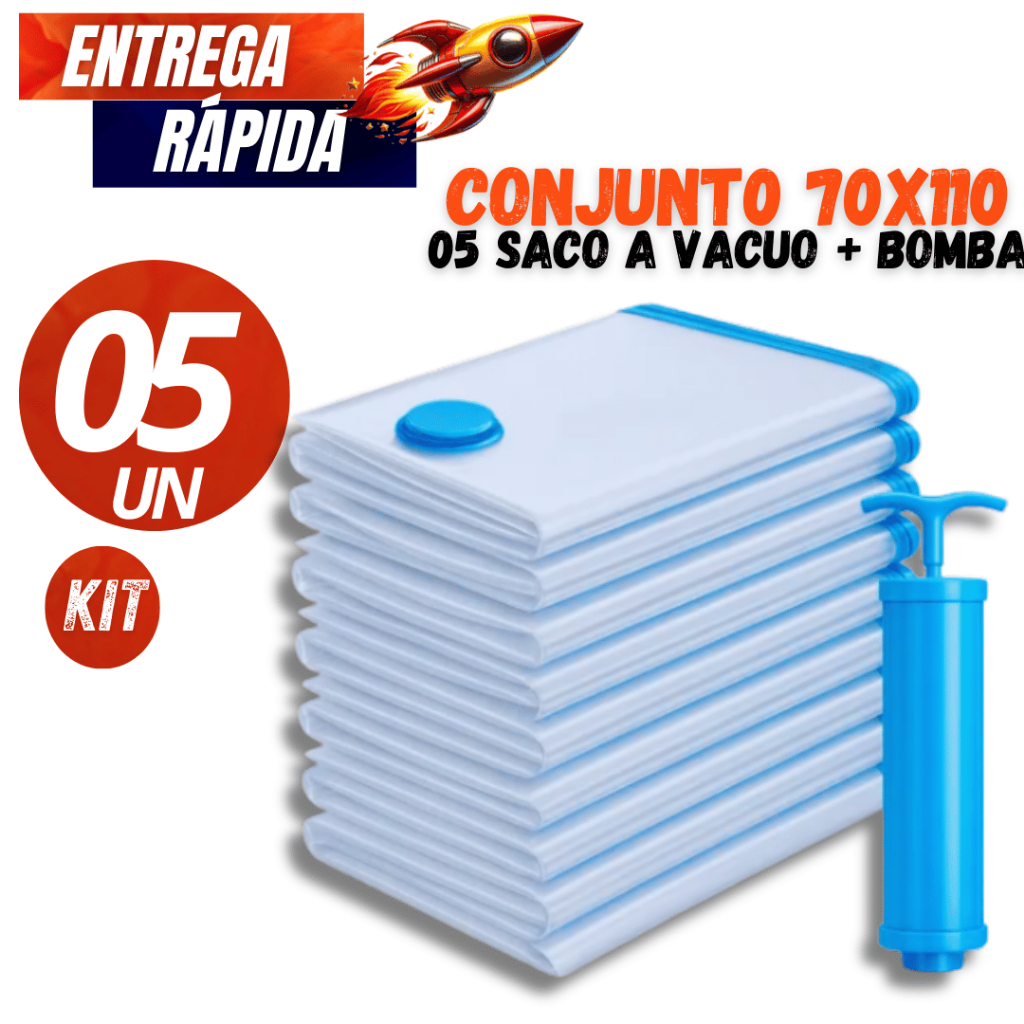 Kit Saco a Vácuo 70x110 com Bomba Manual Ideal Para Organizador Guarda Roupa Mala Viagens Edredom Cobertor