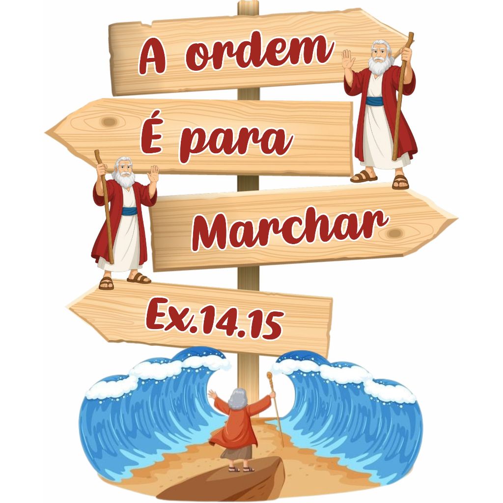 DISPLAY MDF DE CHÃO PLACA SETA INDICADORA PERSONALIZADA MOISÉS E O MAR VERMELHO TEMA BIBLICO