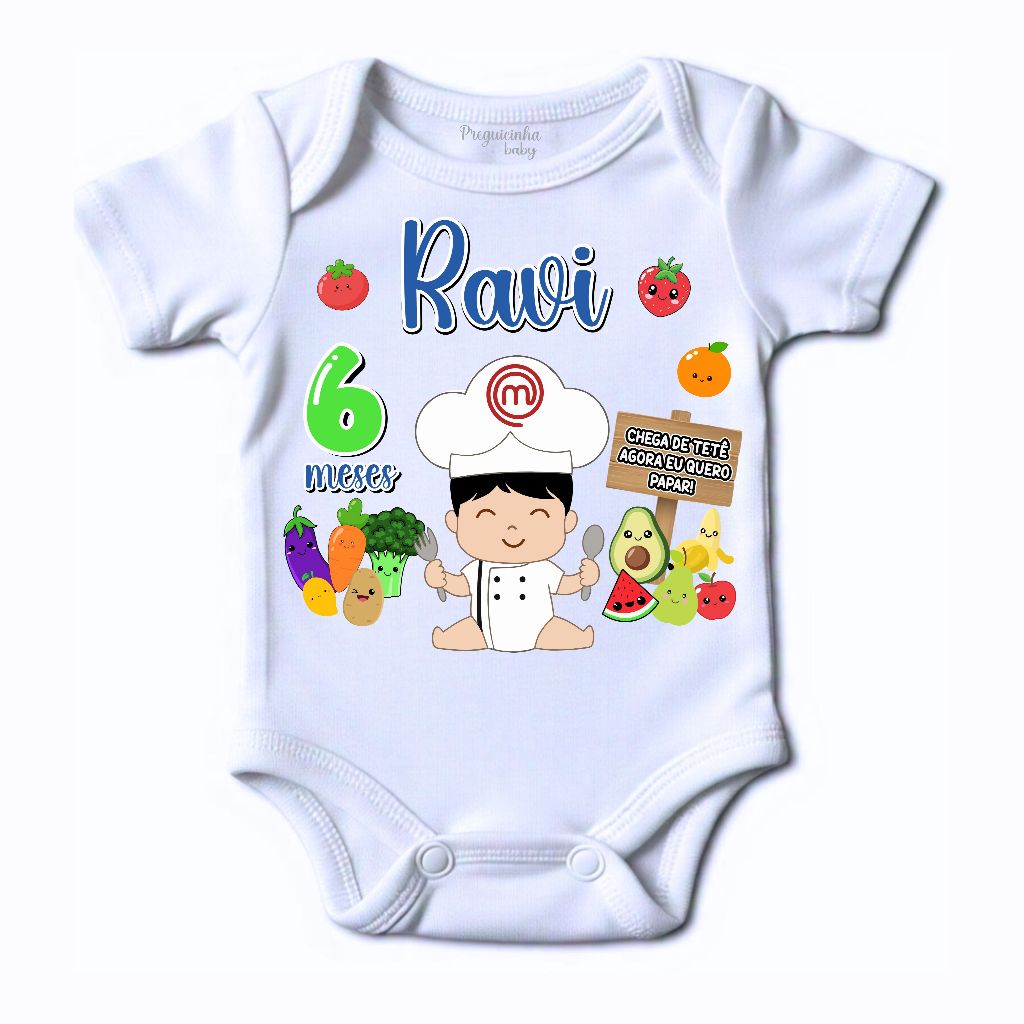 Body Bebe Introdução Alimentar Personalizado com nome e mês