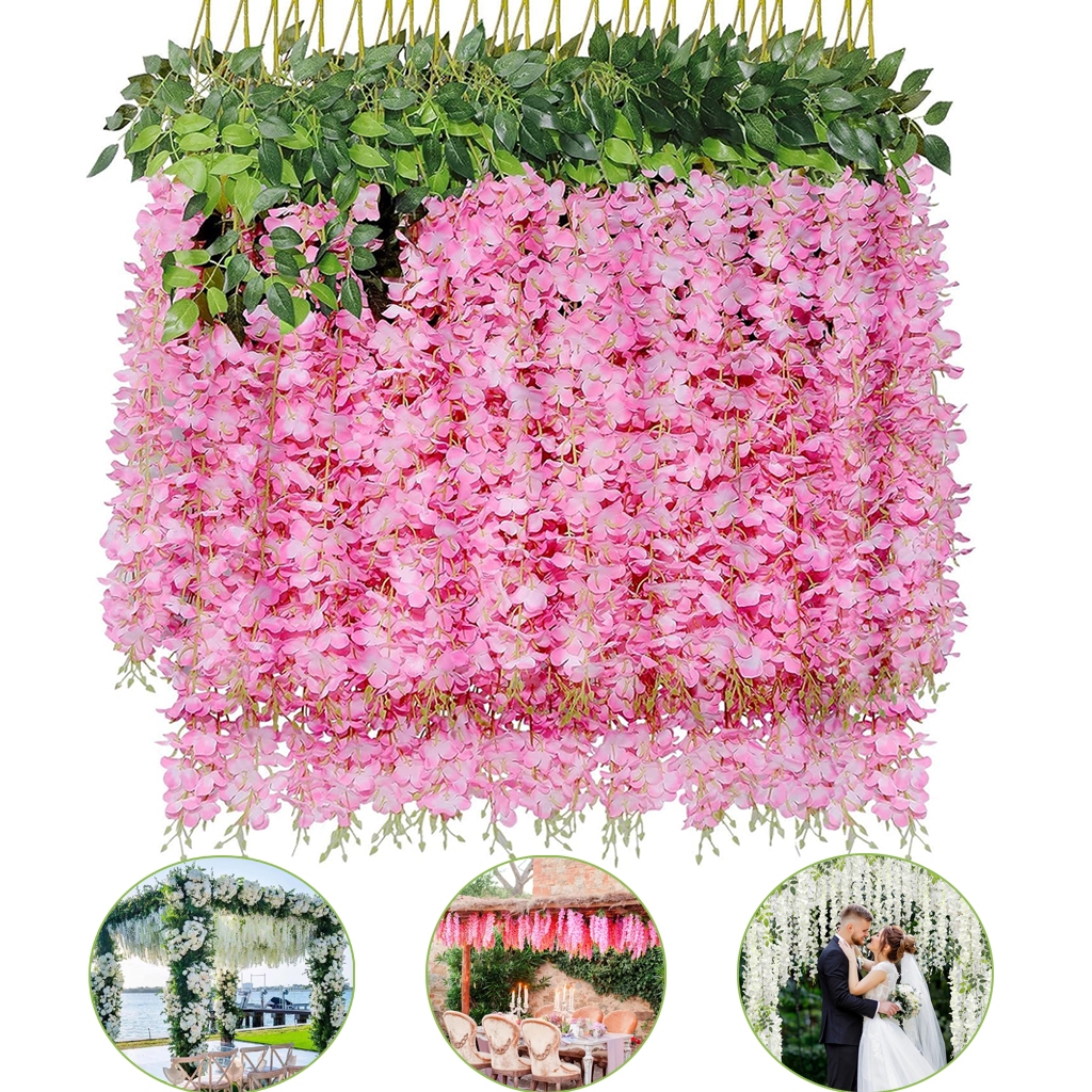 Kit 12 Ramos Flor Cerejeira Artificial Grande Pendente Corrente Galhos Decoração Rosa Branco em Oferta na Shopee