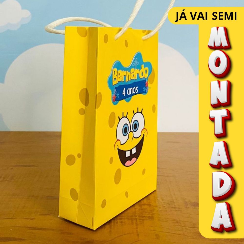 20 Sacolinha Surpresa Personalizada Lembrancinha BOB ESPONJA - JÁ VAI MONTADA Sacola surpresa  vai com Nome e Idade