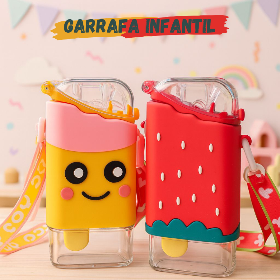 Garrafa Infantil Picole 240ML Silicone Criança Brincando Garrafa infantil Garrafinha divertida