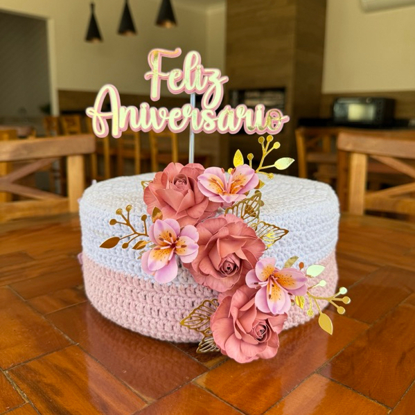 Topo de Bolo com Flores Realistas – Topo de Bolo Floral - Aniversário - Decoração de Bolo - Festa