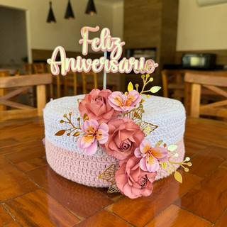 Topo de Bolo com Flores Realistas – Topo de Bolo Floral - Aniversário - Decoração de Bolo - Festa