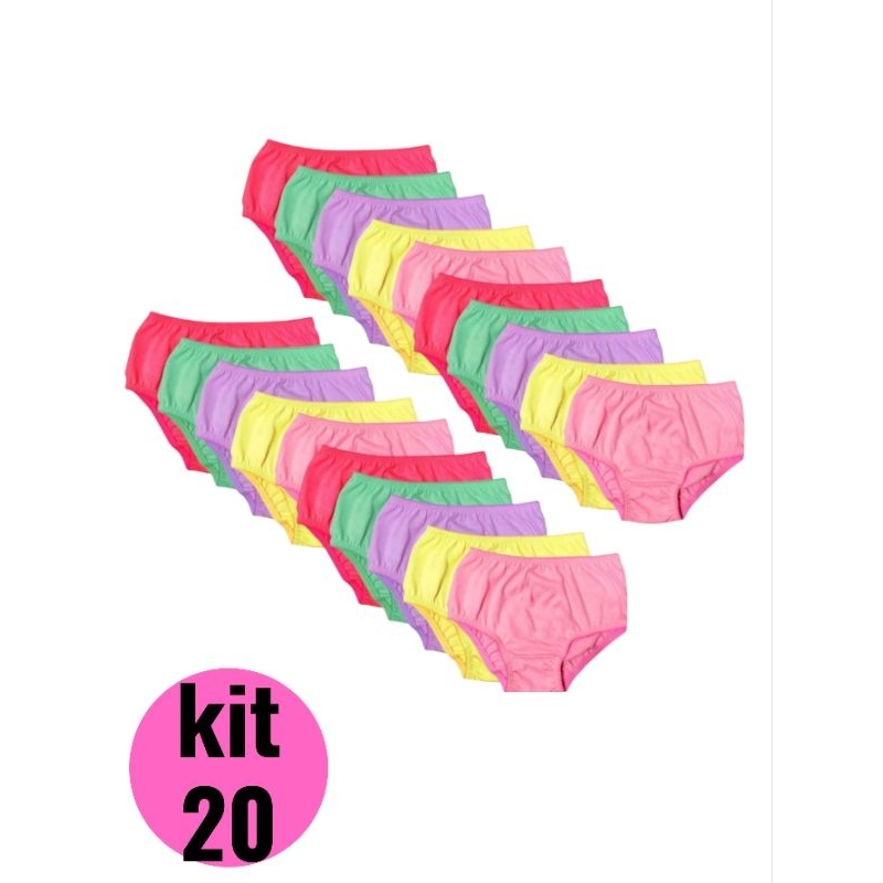 Kits de  Calcinhas infantil lisas com forro  cores sortidas 100%algodao LINHA PREMIUM ( kits  10 ,12 e 20 pcs )