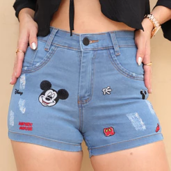 Short Jeans Bordado Feminino com lycra cintura alta levanta bumbum cos alto 36 ao 46 Confortavel