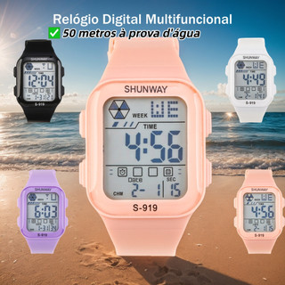 Relogio Feminino Digital LED à Prova D'água 50m Alarme Cronômetro Calendário Autonomia De Até 4 Anos